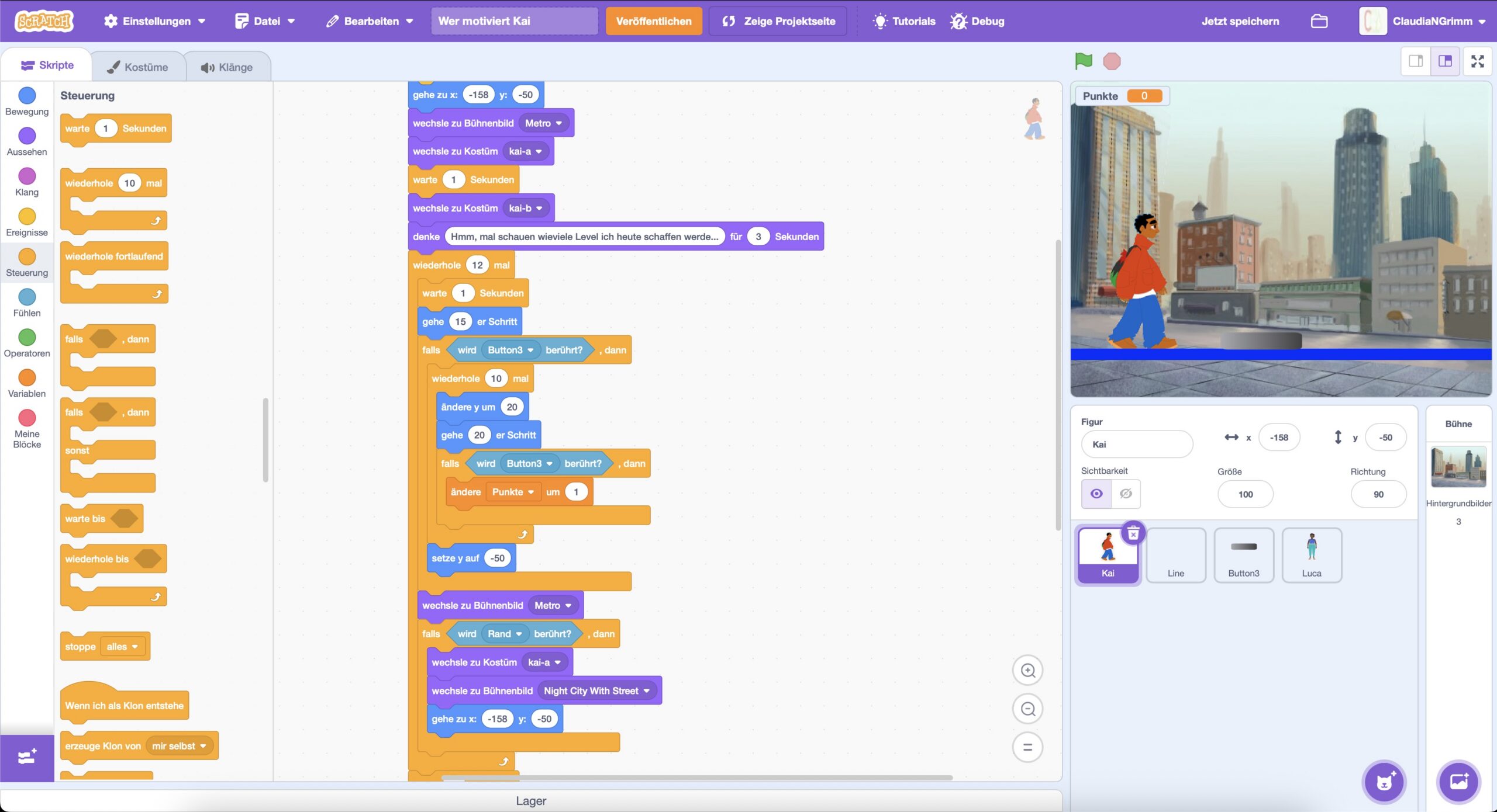 Wer motiviert Kai – Programmiergrundlagen in Scratch